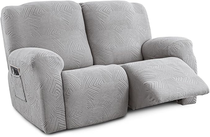 Recliner Loveseat Covers, 4-Piece Stretch Geometric Strokes Jacquard Reclining