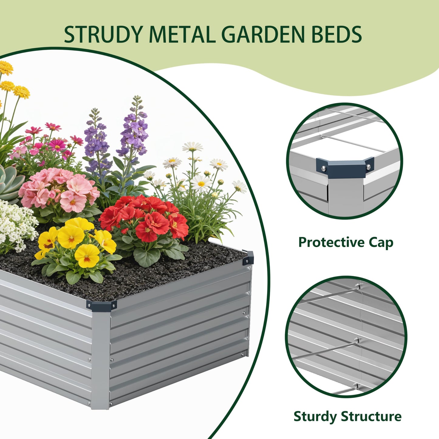 zunatu 12x4x1 ft(2 Pack) Galvanized Raised Garden Bed,Outdoor Planter Box Metal Patio Kit Planting Bed for Vegetables Flowers and Succulents,Silver