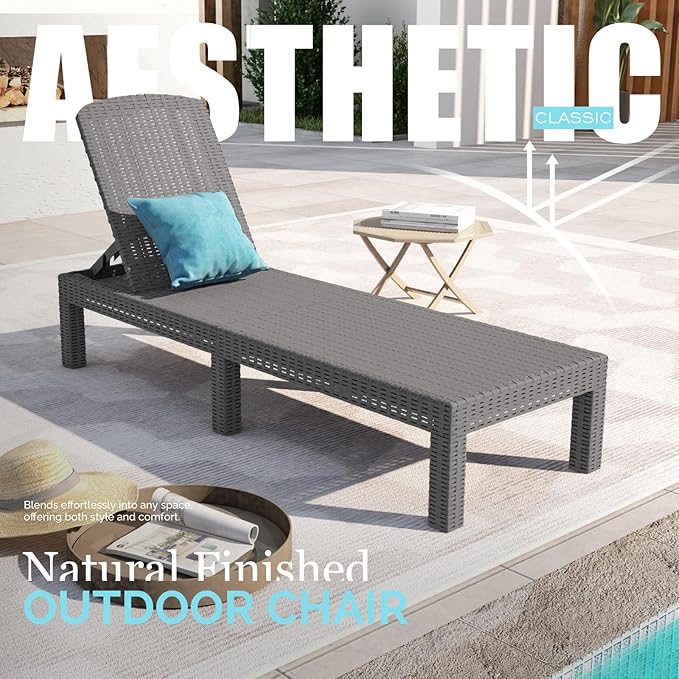 DIMAR GARDEN Outdoor Chaise Lounge, Resin Pool Lounge Chair Waterproof Recliner
