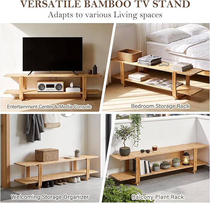 Tiita Bamboo TV Stand for 55 Inch TV, Entertainment Center