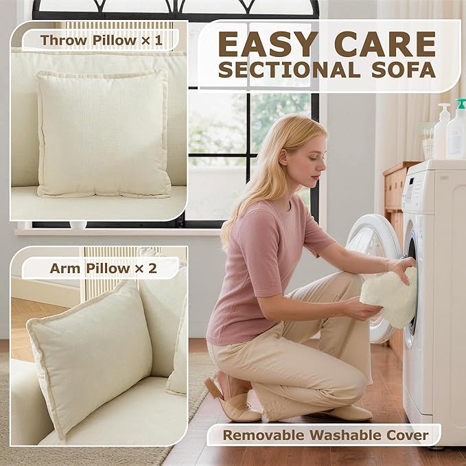 Modular Sectional Sofa Cloud Couch, Deep Seat Washable Chenille Fabric Sofa