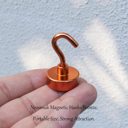 Neosmuk Magnetic Hooks,Heavy Duty Earth Magnets with Hook for Refrigerator, Extra Strong Cruise Hook for Hanging, Magnetic Hanger for Cabins, Grill (Bronze, Pack of 4)