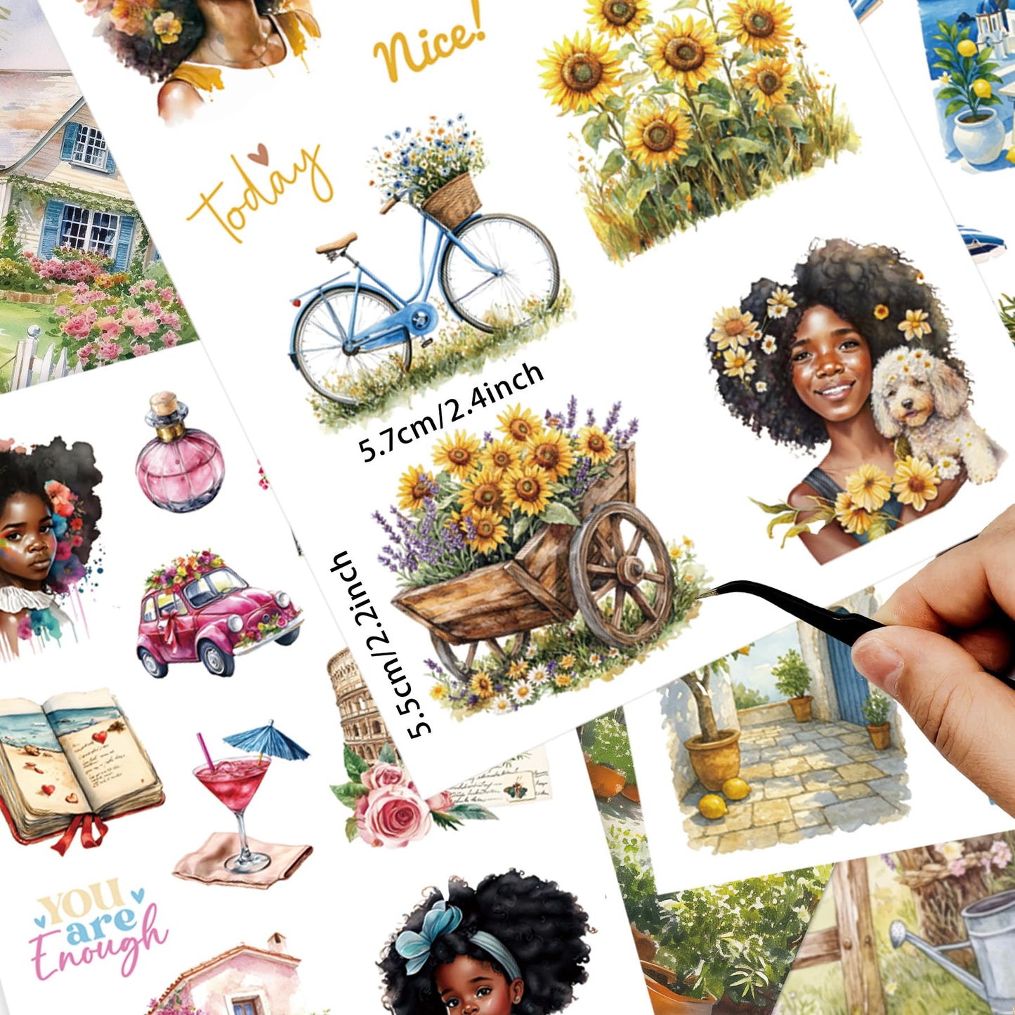 40 Sheets Black Girl Sticker Book for Planners, Prayer Board,Calendars, Journals, Vision Boards, Projects, Laptop & Water Bottles | Hand-Drawn Waterproof Journal Stickers - Vision Board Supplies