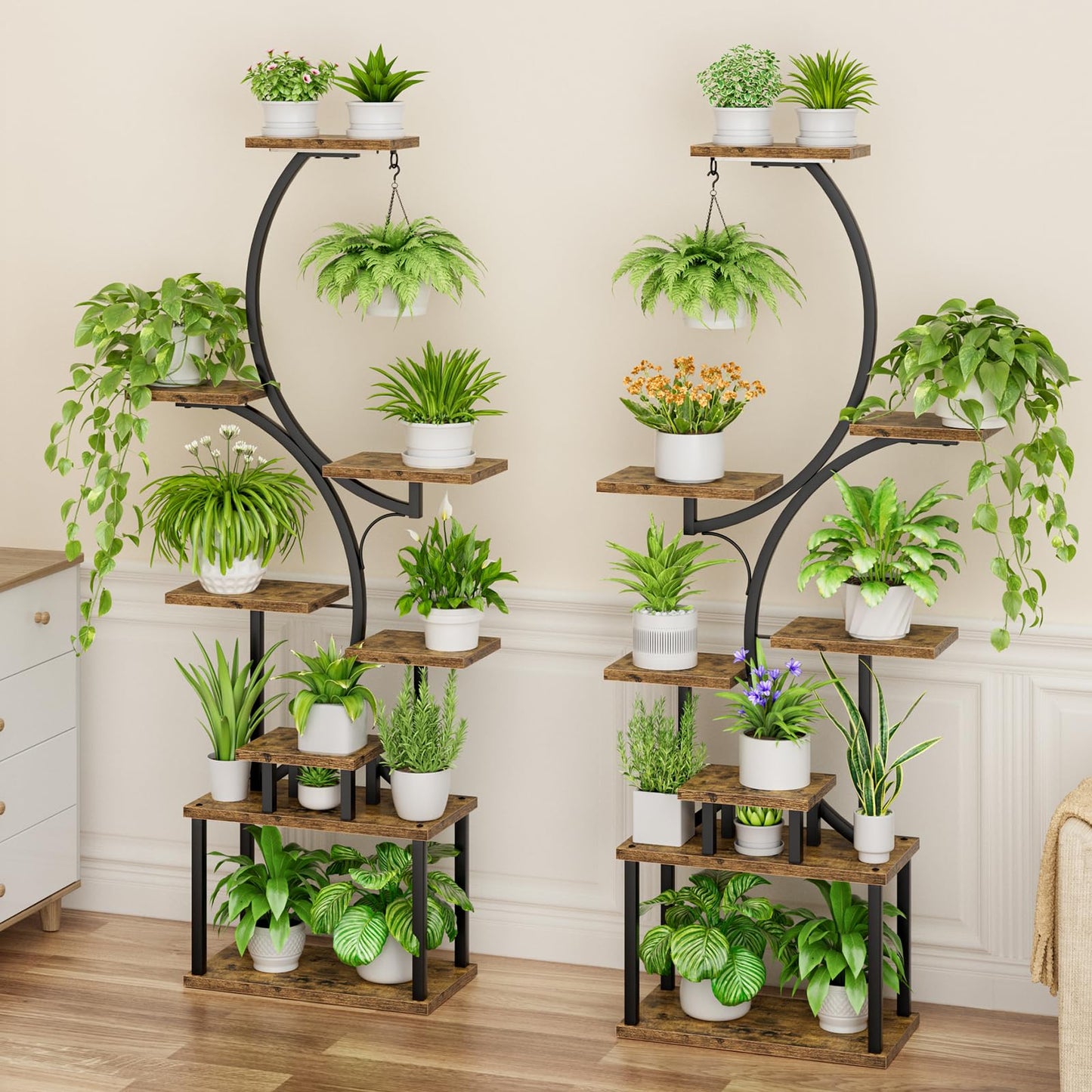 BACEKOLL Plant Stand Indoor with Grow Light - 2 Pack Tall Indoor Plant Shelf, 62" Corner Plant Holder, 8 Tiered Large S-Shape Flower Multiple Display Shelf for Home, Office