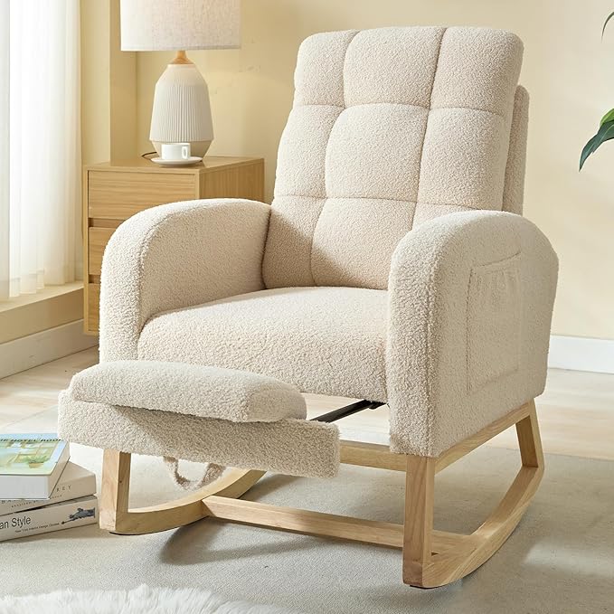 NIOIIKIT Modern Nursery Rocking Chair, Teddy Upholstered Rocking Chair