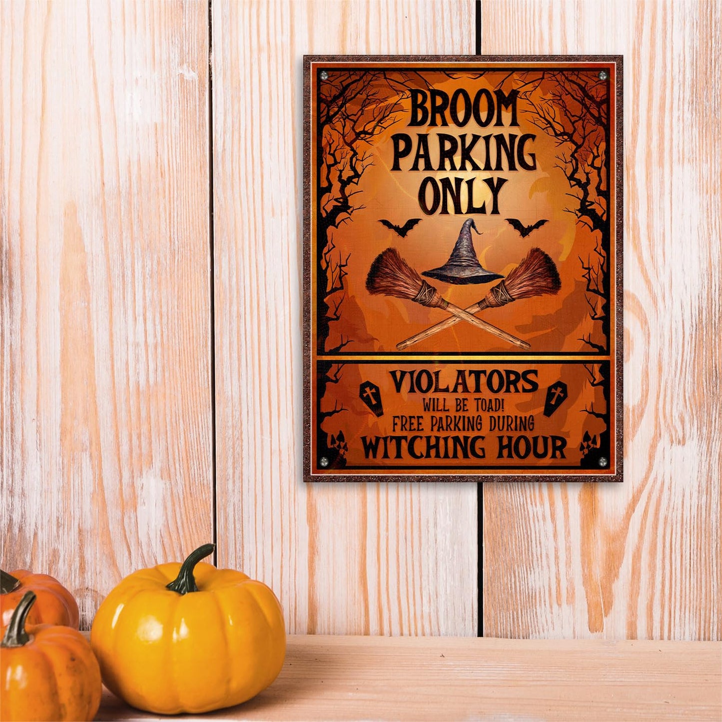 WODORO Broom Parking Only Witch Halloween Printed Metal Sign, 11.8x15.7 Inches, All Others Will Be Toad Wiccan Decor, Halloween Witch Parking Sign, Gifts For Witchy Friends Colleagues Family (01)
