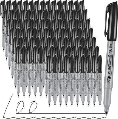 Permanent Markers, Ultra Fine Point,Black,100 Count, 0.4mm, Fine tippermanent marker set, quick dry,waterproof, fading resists, durable,marks on paper, glass, ceramic, plasticwood, rock, metal