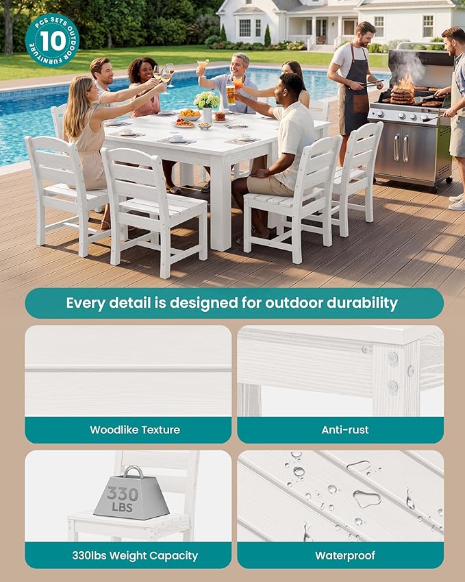 SERWALL Outdoor Dining Set for 8 – HDPE Patio Set