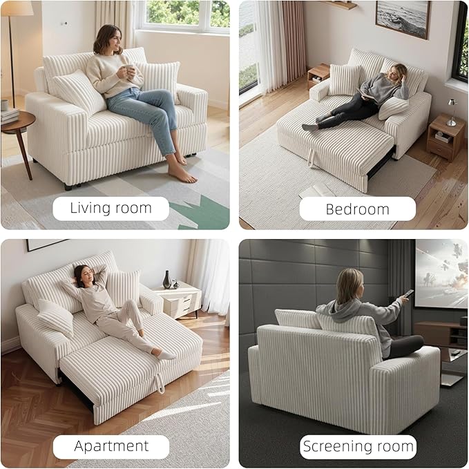 3 in 1 Convertible Sofa Bed，52.8" Pull Out Couch
