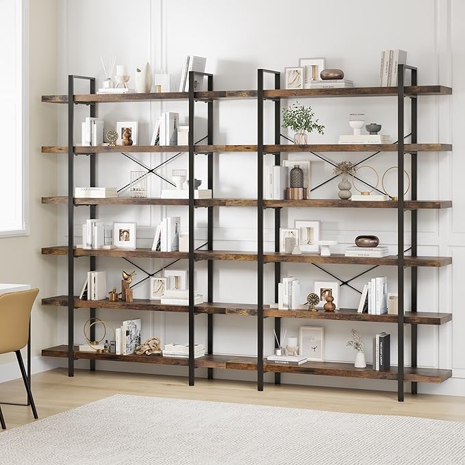 OtterOasis Bookshelf Set of 2, Heavy Duty 6-Tier Industrial Bookcase, 120lbs