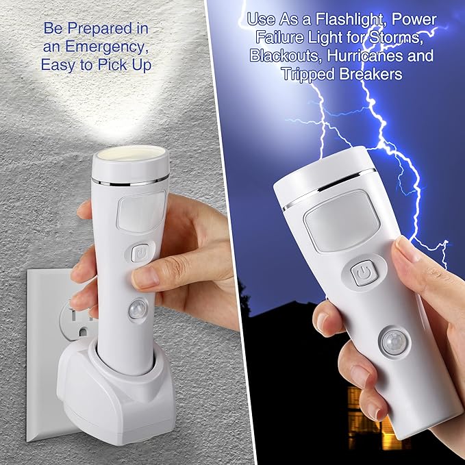 Enhon 3 Pack 4 in 1 LED Emergency Lights for Home Power Failure, Rechargeable Plug in Flashlight Motion Sensor Night Light, Automatic Turn On Power Outage Light for Home Hurricane Supplies (White)