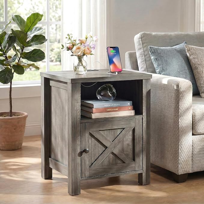 Marsail Farmhouse Nightstand, Wood Bedside Table
