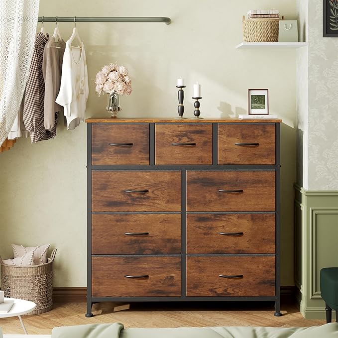 OLIXIS Dresser for Bedroom, 9 Storage Drawers, Wide Fabric Closet Chests