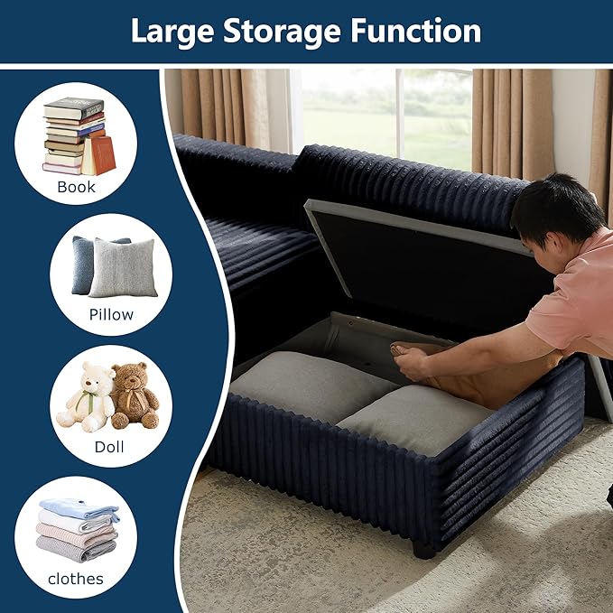 35.3" Corduroy Ottoman with Storage Oversized Ottoman
