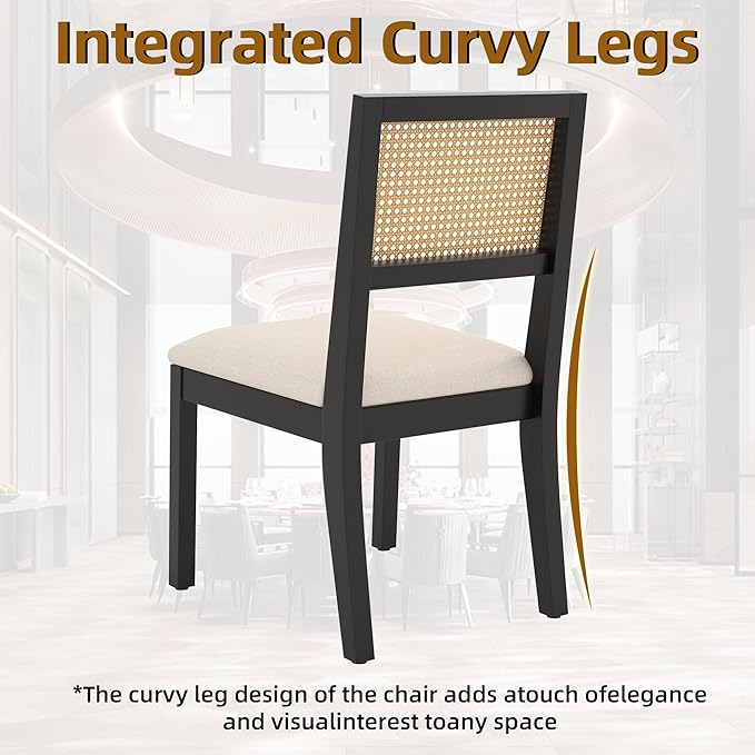 Westice Rattan Dining Chairs Set of 2, Farmhouse Natural Dining Room Chairs