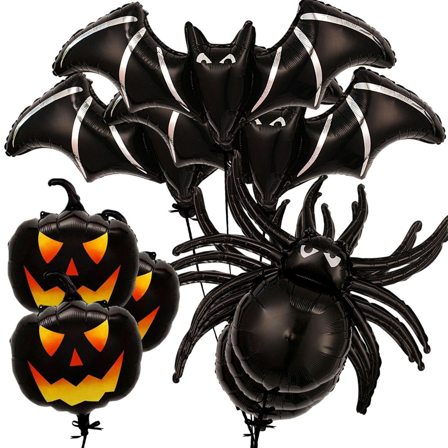 Halloween Balloons and Hanging Swirls - Pack of 64 | Giant 47 Inch Bat Balloons, Black Spider and Pumpkin Balloon | Spooky Halloween Party Decorations