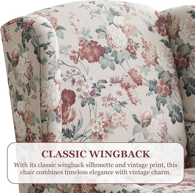 HUIMO Printed Wingback Accent Chair, Linen Upholstered High Back Armchair