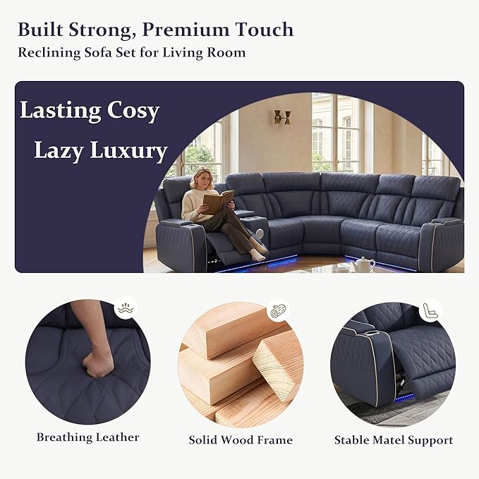Power Recliner Sectional Sofa, L-Shaped Living Room Furniture Set, Reclining