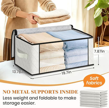 Fab totes 35L Closet Organizers and Storage, Foldable Under Bed Storage Containers, Storage bags for Organizing Bedroom, Closet, Clothing,Organization with Handle (4 Pack,Ivory)