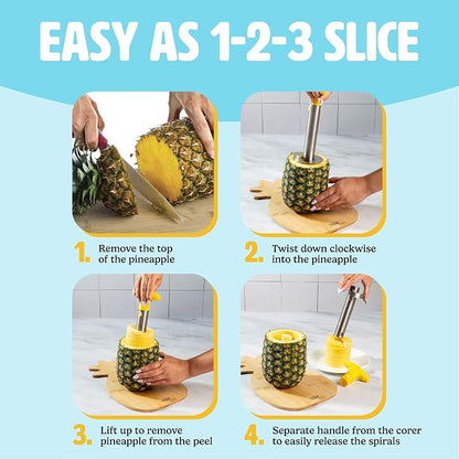 Tasty Pineapple Slicer, Stainless Steel with Non-Slip Handle, Cores & Slices Pineapples into Even Rings in Seconds, Easy to Use, Yellow