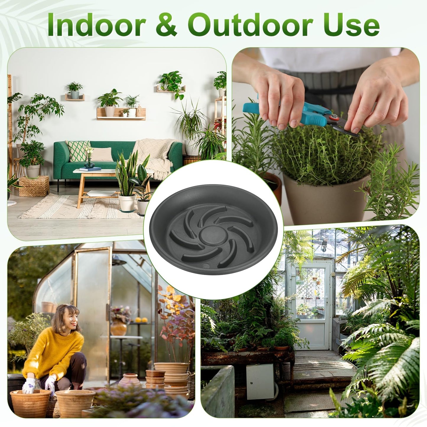 M METERXITY 2-Pack Plant Saucer, 6.5 Inch/ 16.5cm Plastic Plant Trays Thicker for Pots/Indoor/Outdoor/Water Drainage and Protection, Flowerpot Drip Tray [Grayish Black]