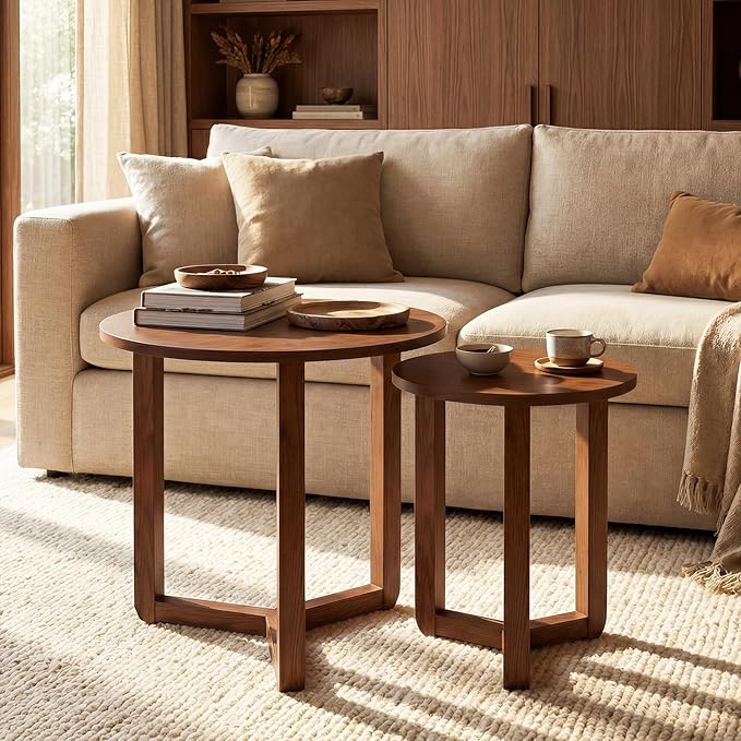 Giantex Round Nesting Coffee Table Set of 2, Wood Nesting End Tables