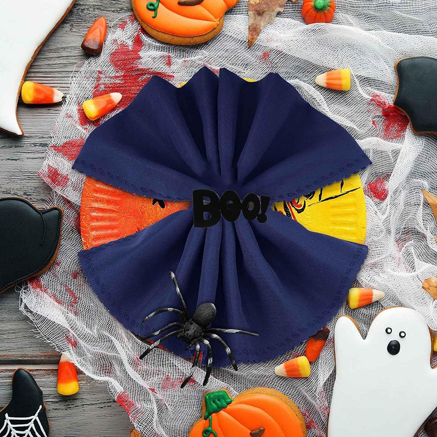 Getfitsoo Halloween Napkin Rings Set of 12, Ghost Boo Halloween Black Napkin Holders Metal Buckles for Halloween Party Decorations Home Kitchen Dinner Table Setting