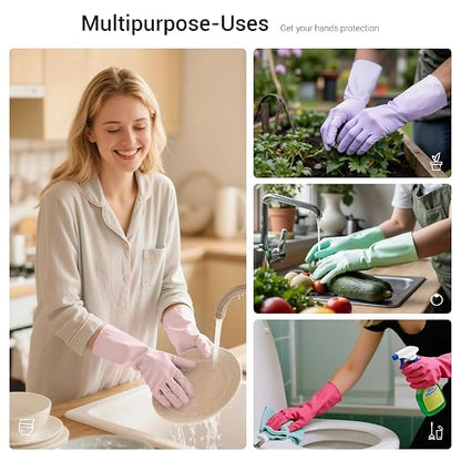 ThxToms 4 Pairs Nitrile Cleaning Gloves, Latex free Reusable Dishwashing Gloves for Women, Kitchen and Bathroom Cleaning, Non-Slip &Flexible, 10 Mil, Colorful,L