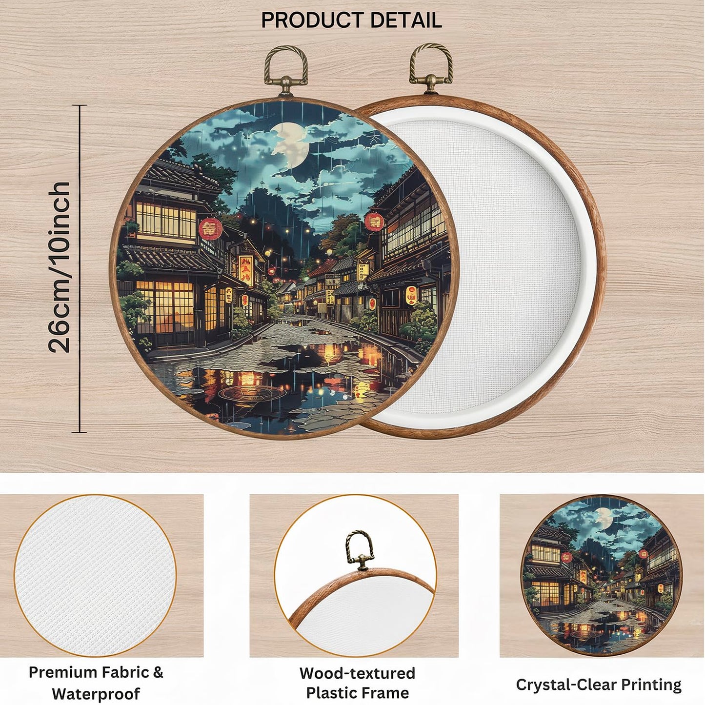 365CUSGIFTS Japanese Tokyo Round Wall Art Decor, Wall Art Hanging Decor, Fall Halloween Wall Art, Framed Canvas Artwork for Home Living Room, 10x10in, Gift Idea for Friend
