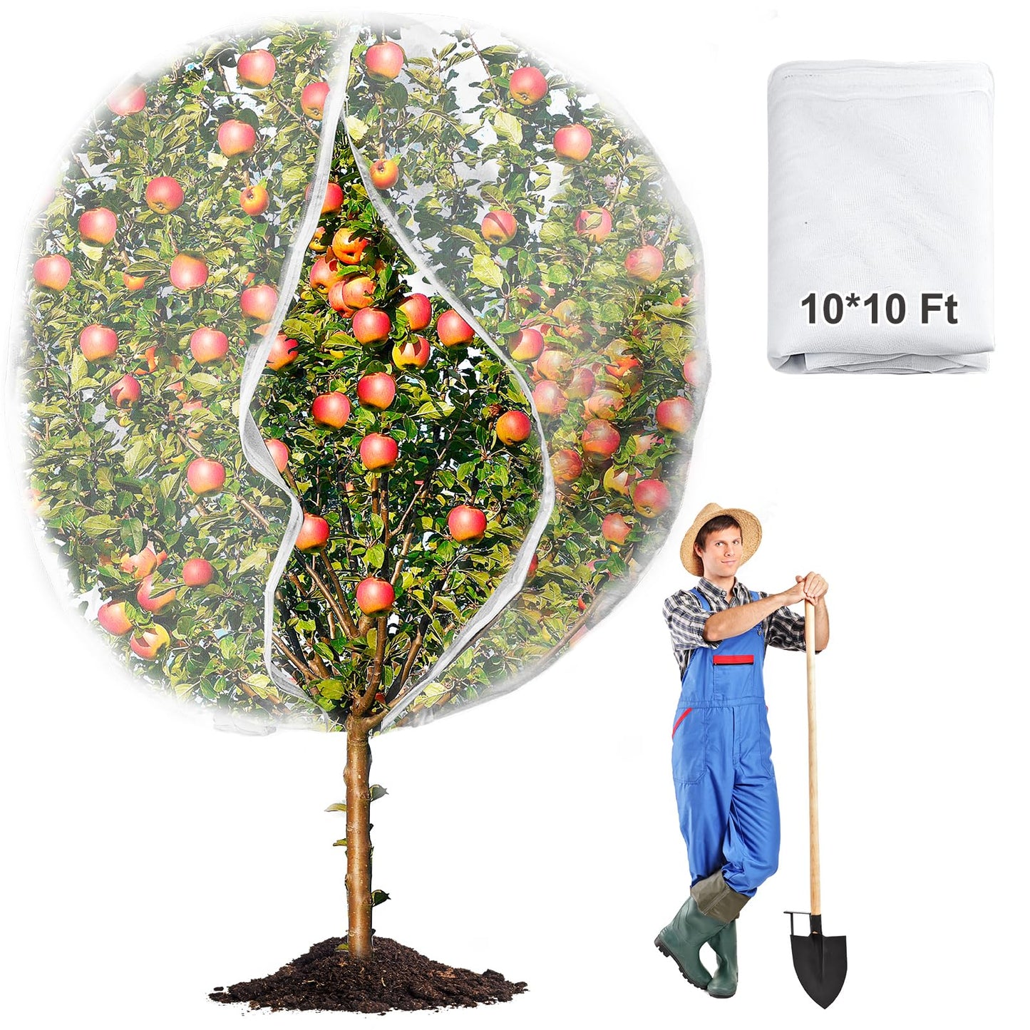 10 x 10ft Extra Large Fruits Tree Netting, Garden Mesh Insect Tree Cover with Zipper Drawstring Bird Barrier Net Plant Bag Blueberry Bushes Protection Plant Cover for Prevent Animals Deer Squirrel Bug