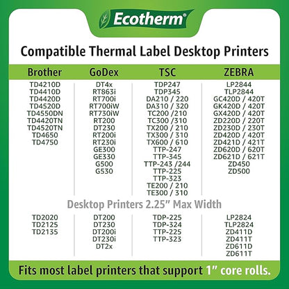 2.25" x 2.25" Thermal Labels | 4 Rolls | 2800 Labels | fits Zebra, Munbyn, Rollo, Godex, Arkscan, iDPRT, Offnova Thermal Label Printers and More | Blank White Adhesive Stickers by Ecotherm