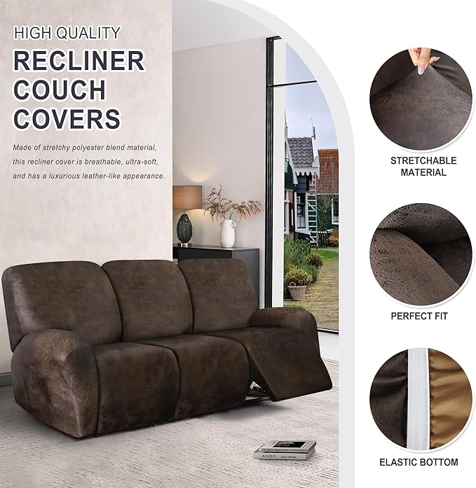 ANARACHON Leather Look Recliner Couch Cover, 8-Pieces Stretch Recliner Sofa