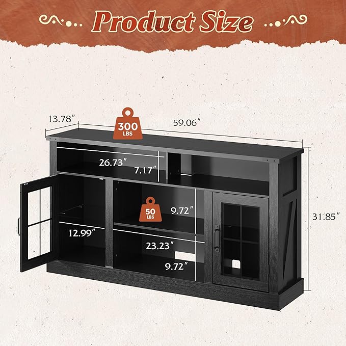 WLIVE Farmhouse TV Stand for 65 Inch TV, Tall Entertainment Center