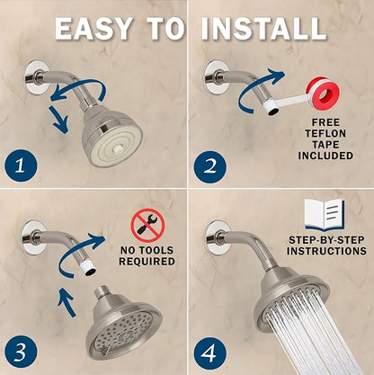 Aqua Elegante Massage Shower Head With Mist - High Pressure Boosting, Adjustable Massaging Rainfall Showerhead For Low Flow Showers With Water Saving Nozzles - 1.8 GPM - Brushed Nickel