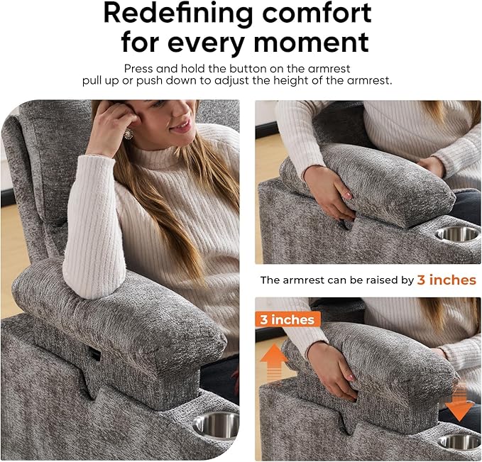 Swivel Rocker Recliner with Adjustable Armrests, Rocking Nursery Chair with