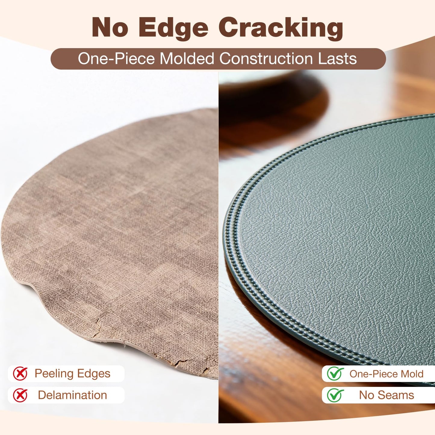 Rinpon Round Vinyl Green Placemats Set of 6, Faux Leather Waterproof Wipeable Heat Resistant Place Mats, Washable Table Mats for Halloween, Thanksgiving & Christmas Dinner(Green)