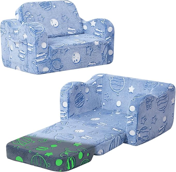 MeMoreCool Glowing Astronaut Planet Kids Chair, 2-in-1 Glow-in-the-Dark Space