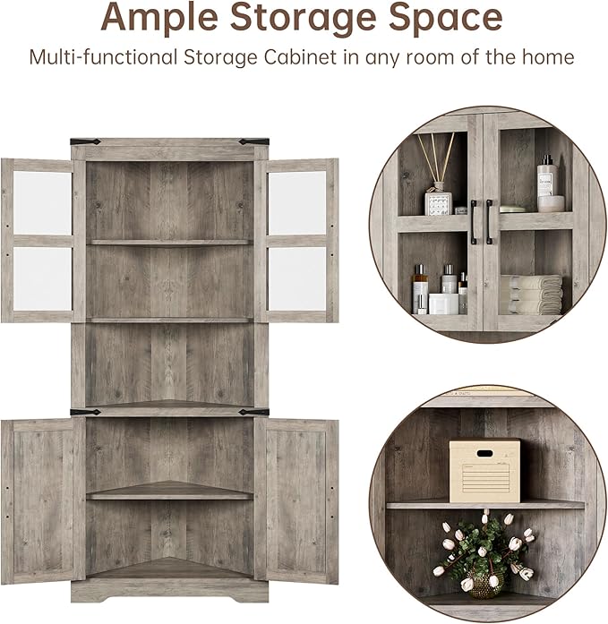 GarveeHome Tall Corner Cabinet, Farmhouse Corner Storage Cabinet