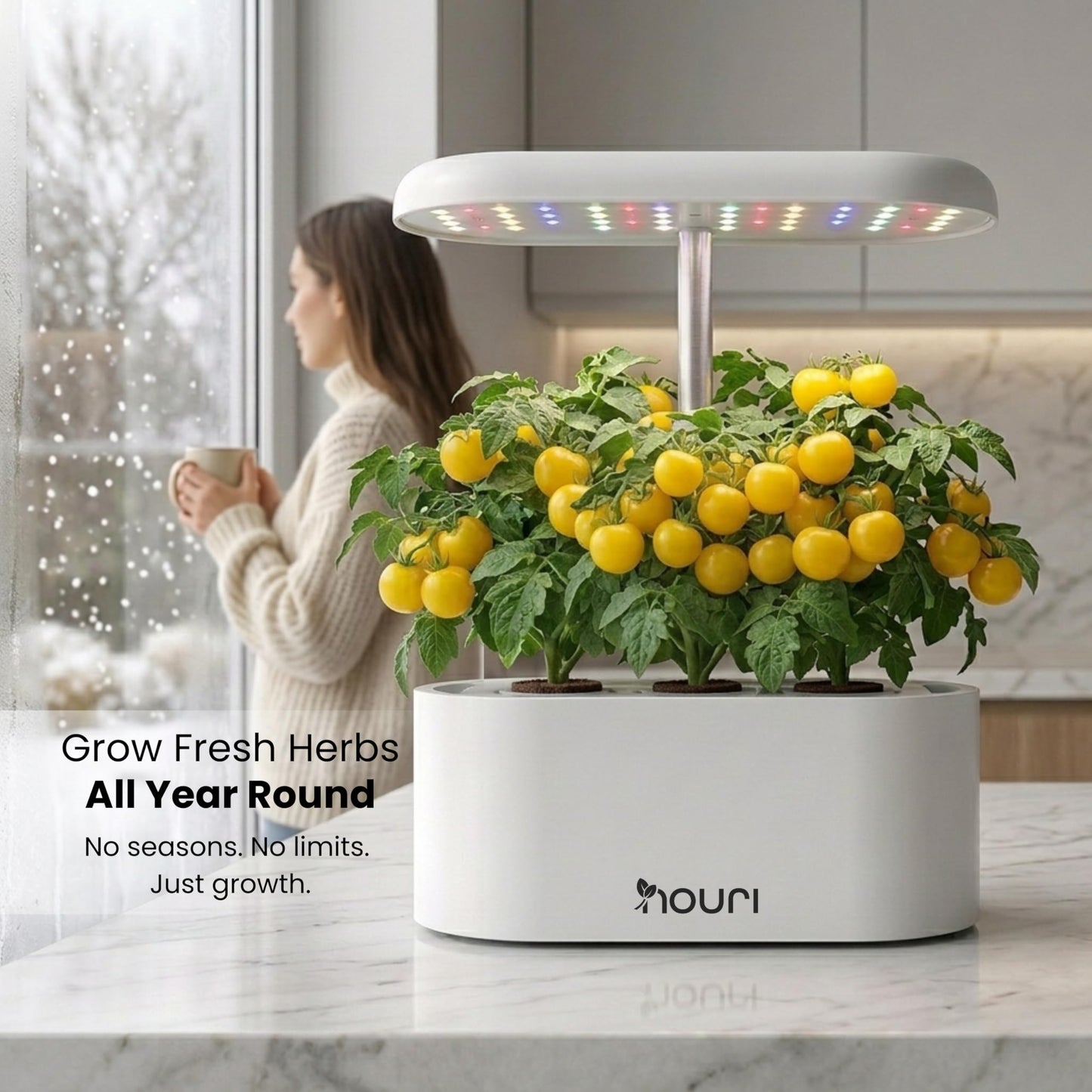 Nouri Hydroponics Growing System, 5 pod APP Smart Indoor Herb Garden Kit with LED Grow Lights, Hydroponic Herb Garden Indoor for Plant Lovers, Gardeners, Kitchen, Basil Seeds Included