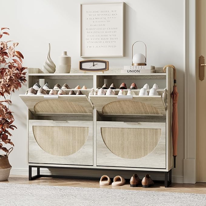 Maupvit Large Rattan Shoe Storage Cabinet