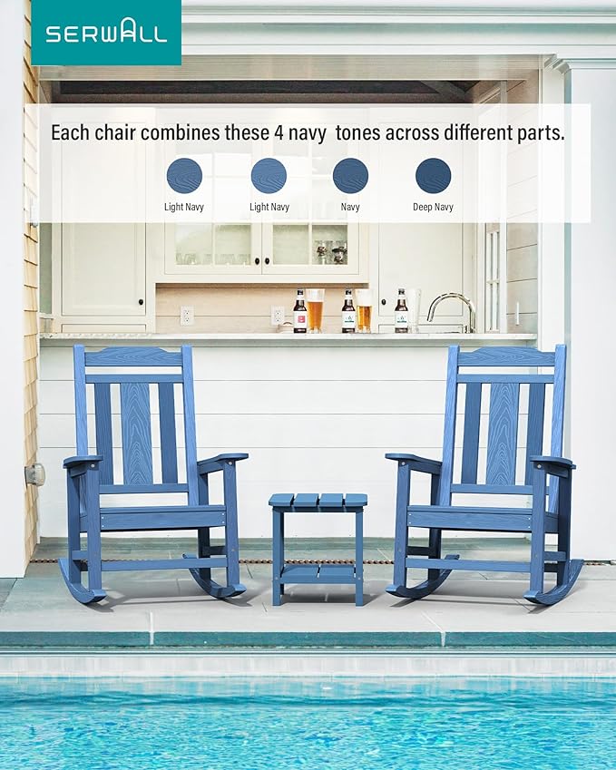 SERWALL Oversized Outdoor Rocking Chair Set of 4, All Weather Patio Rocking