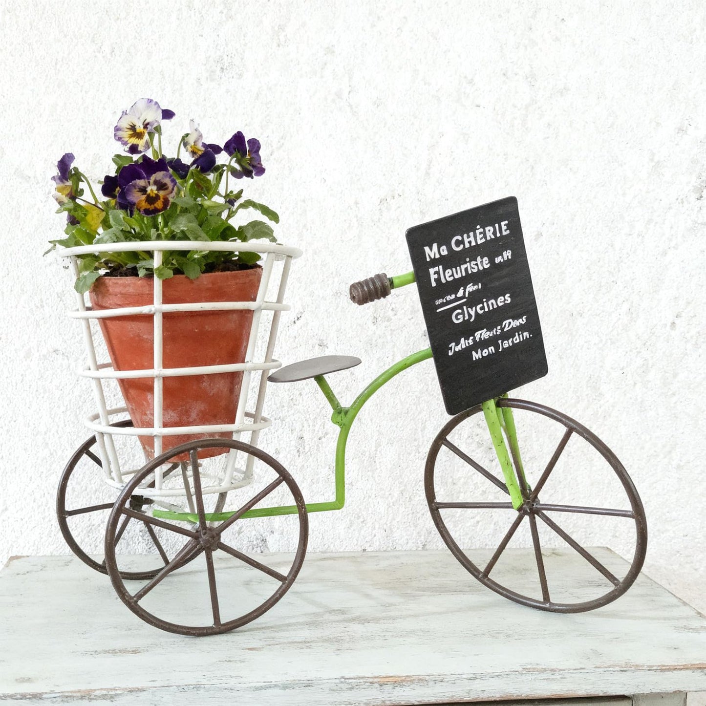 JAMIEKA Beautiful Iron Tricycle Flower Pot Holder Container with Deep Basket for Living Room Indoor Outdoor Garden Decoration