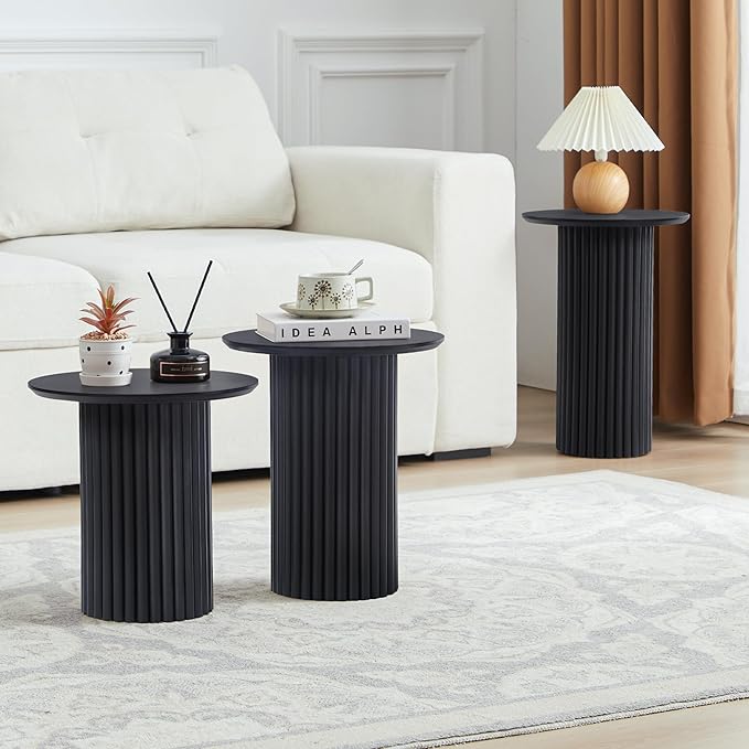 Bifins Round Nesting Coffee Table Set of 3, Mid Century Modern Fluted Coffee