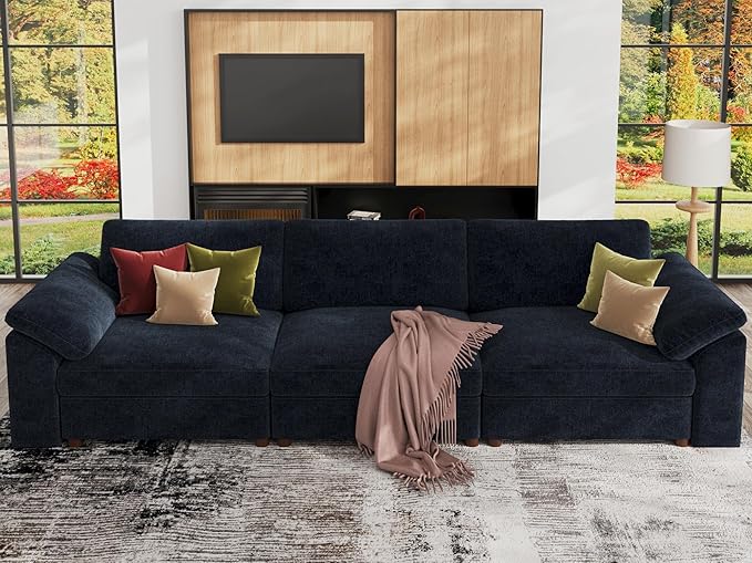 EASE MOOSE Modern 3 Seat Sectional Modular Sofa, FSC Certified Chenille Comfty