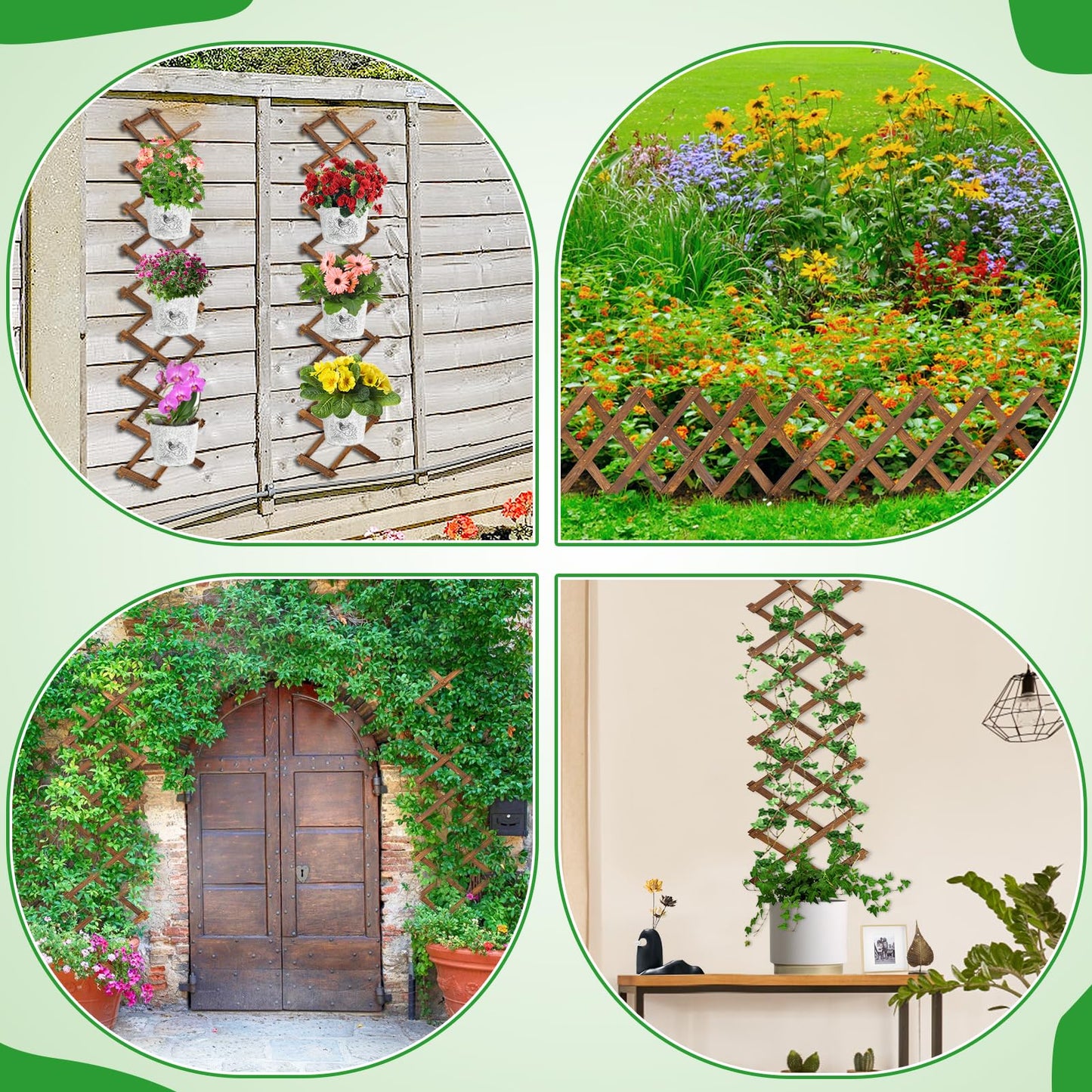 2Packs 13x78in Expandable Wood Wall Trellis for Climbing Plants Outdoor - Lattice Panels for Outside Indoor Balcony Patio Garden, Ideal for Ivy, Vines, Clematis, Roses