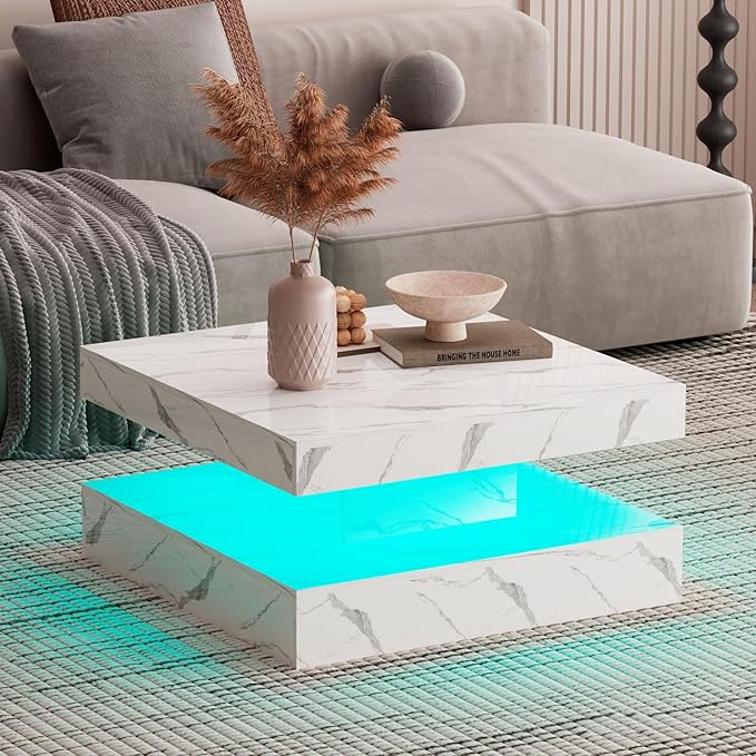 HedoAjim White Marble LED Coffee Table