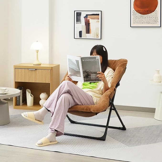 Comfy Saucer Chair for Adults, Soft Faux Fur Bedroom Chair, Accent Dorm Chairs
