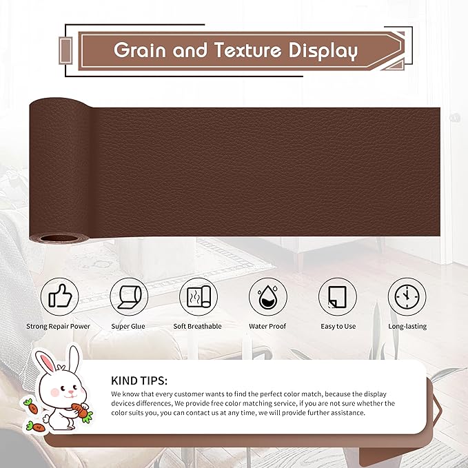 KING MOUNTAIN Leather Repair Patch, 4 x 63 Inches self Adhesive Leather Repair