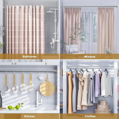 Ausemku Shower Curtain Rod Tension, 32-104 Inch Adjustable Heavy Duty Spring Tension Curtain Rod, No Drill Stainless Steel Telescoping Rod for Bathroom, No Rust, Silver