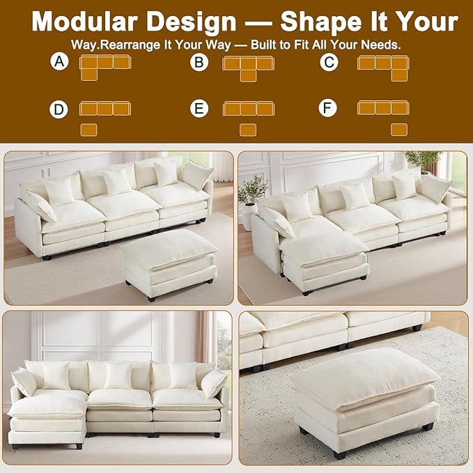 111.4" L-Shaped Cloud Chenille Sofa Sectional Couch